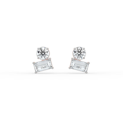Round and Baguette Duo Studs
