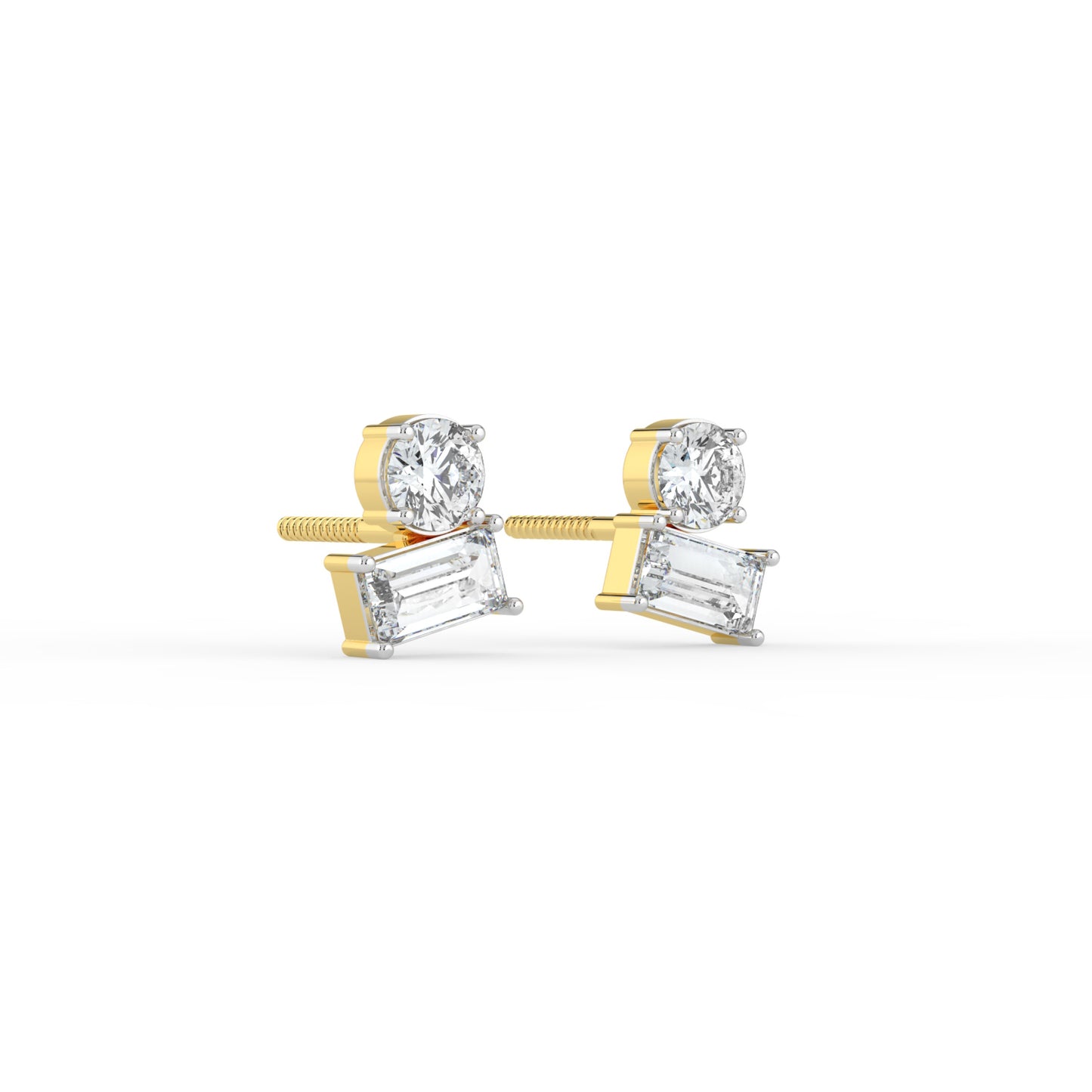 Round and Baguette Duo Studs