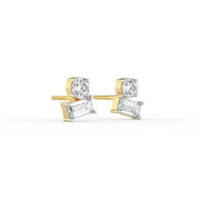 Round and Baguette Duo Studs