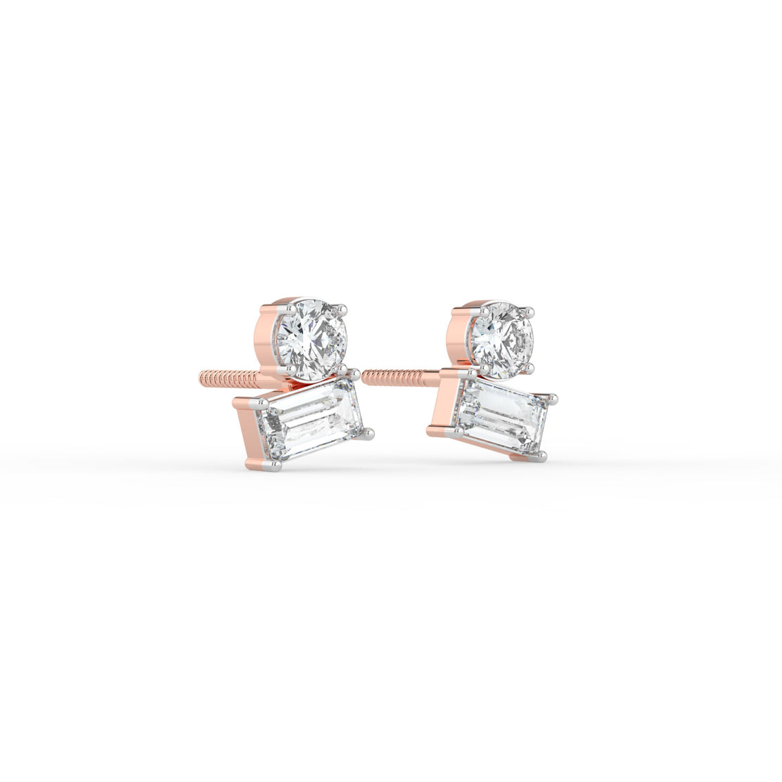 Round and Baguette Duo Studs
