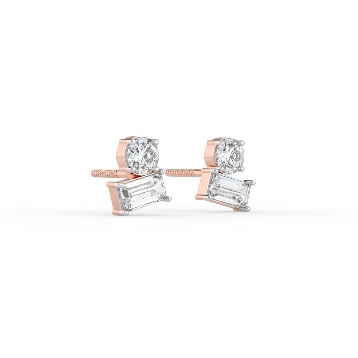 Round and Baguette Duo Studs