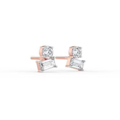Round and Baguette Duo Studs