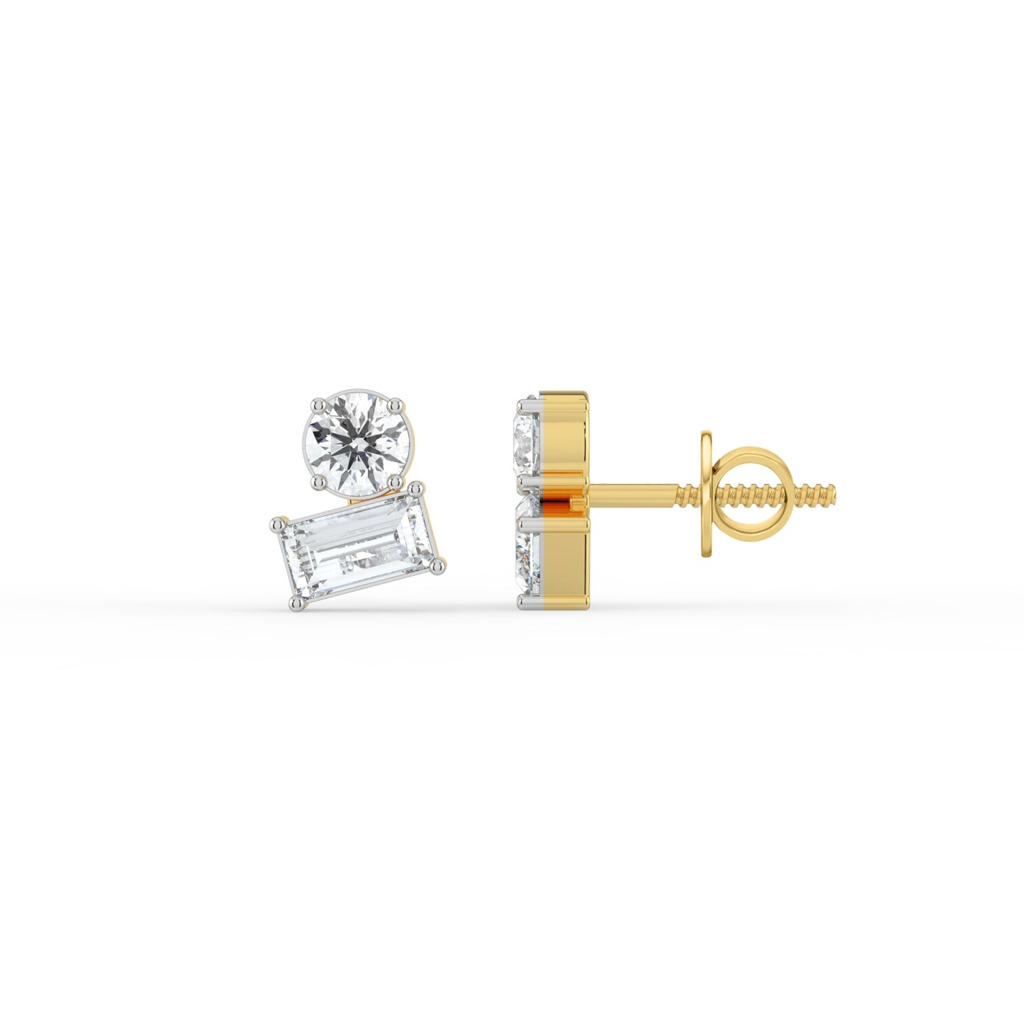 Round and Baguette Duo Studs