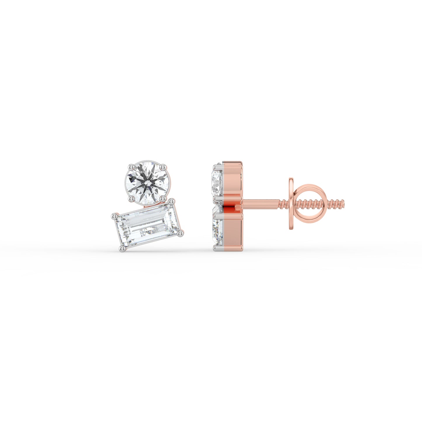 Round and Baguette Duo Studs