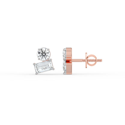 Round and Baguette Duo Studs