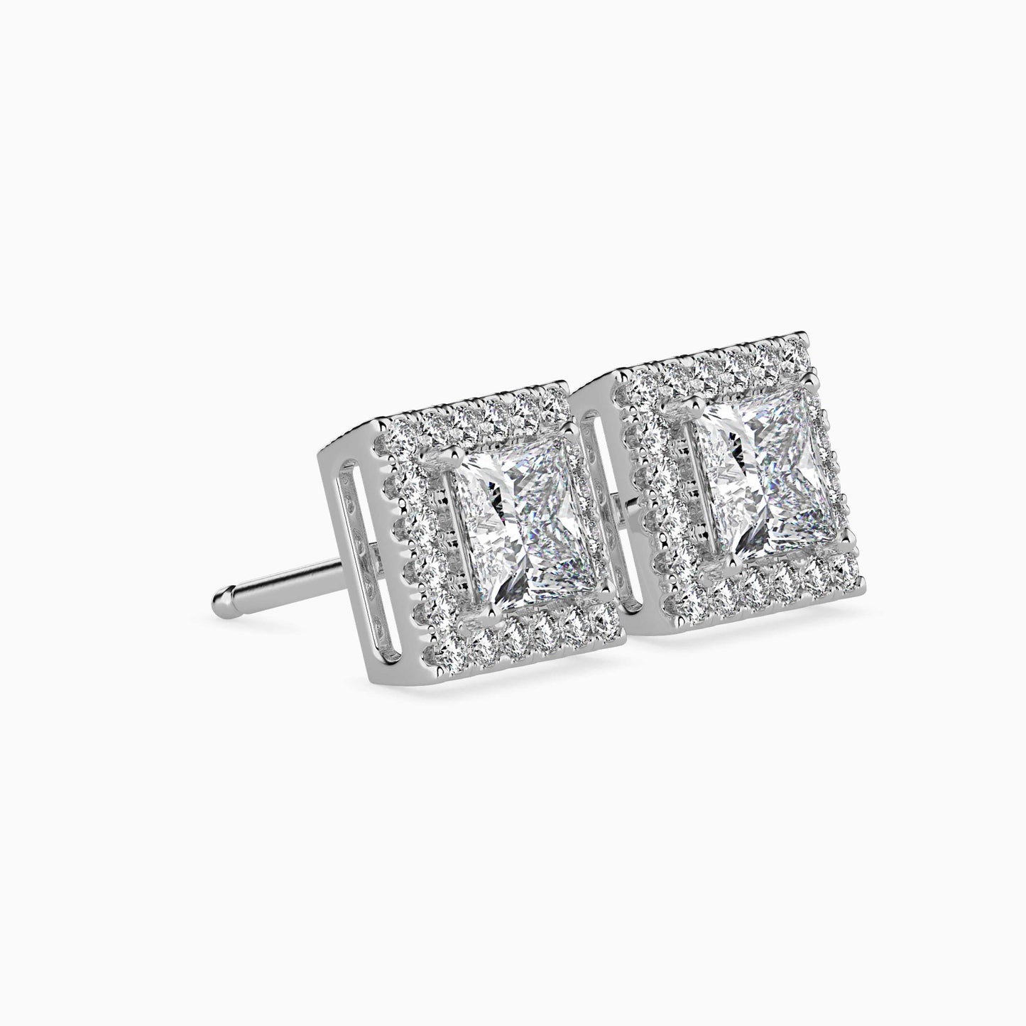 50 Cent Princess Solitaire Studs with Halo