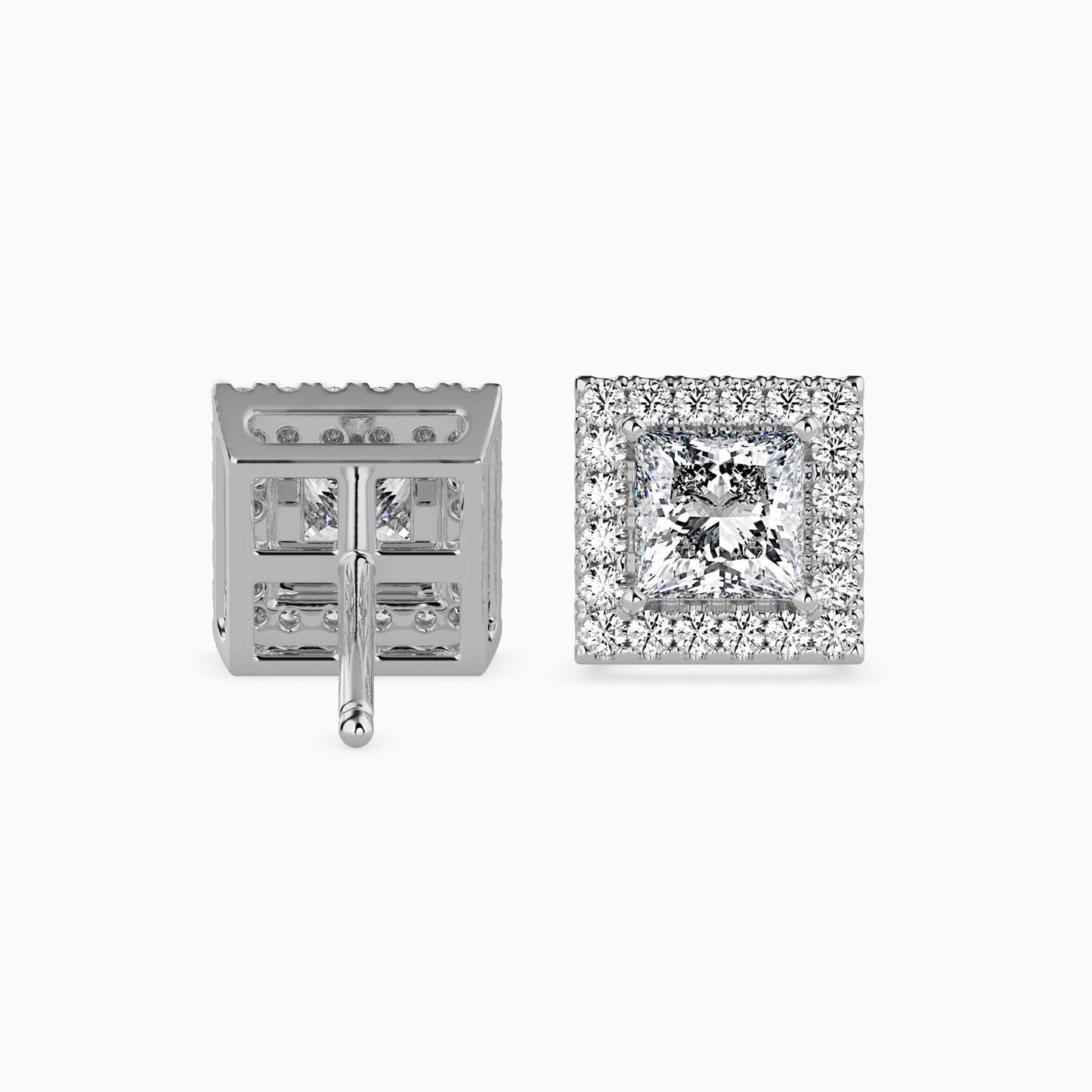 50 Cent Princess Solitaire Studs with Halo