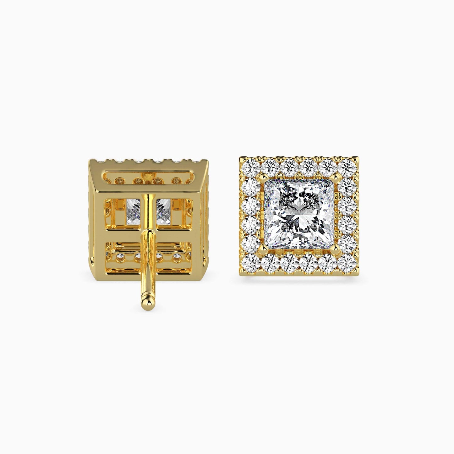 50 Cent Princess Solitaire Studs with Halo