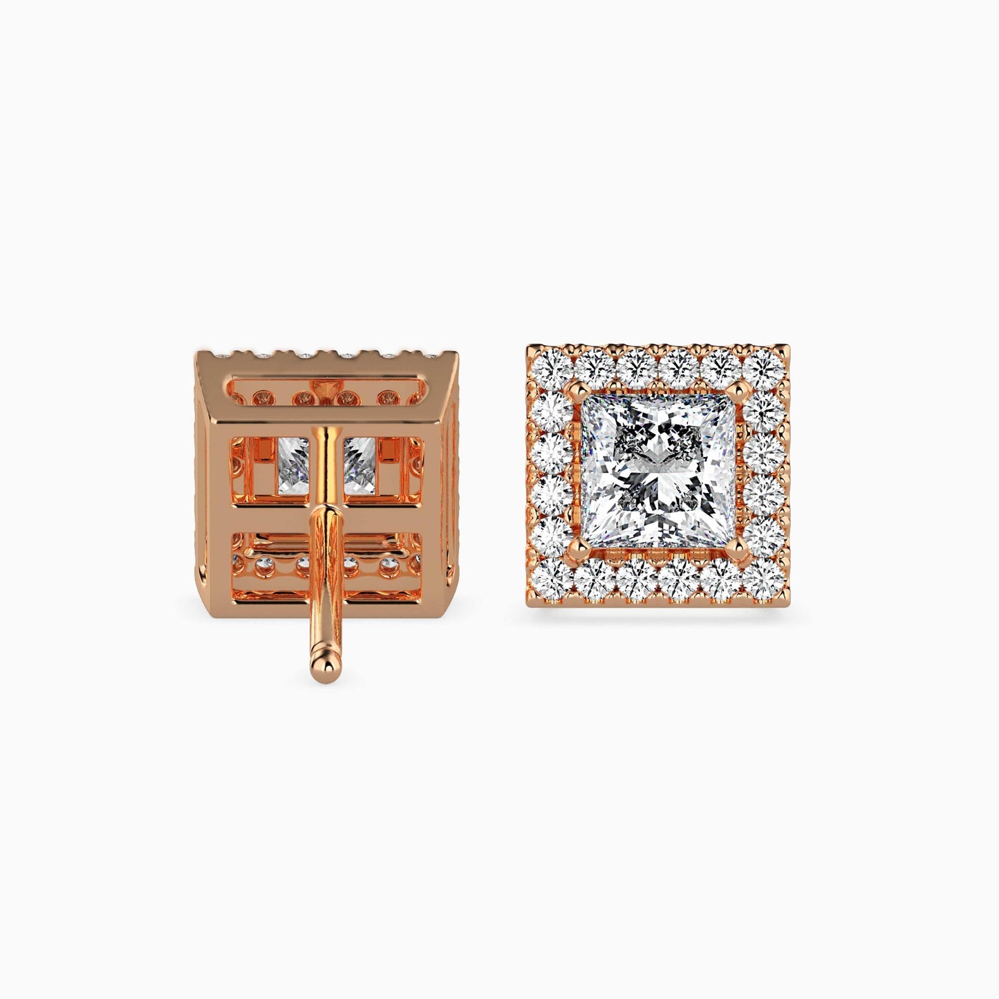 50 Cent Princess Solitaire Studs with Halo
