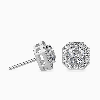50 Cent Asscher Solitaire Studs with Halo