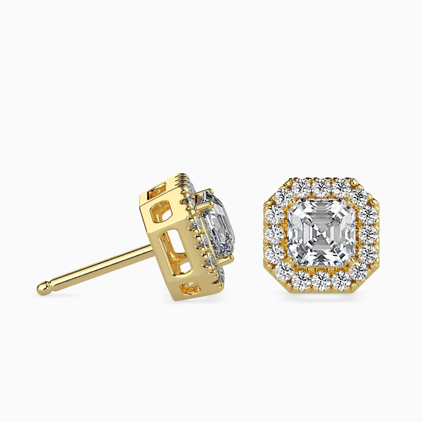 50 Cent Asscher Solitaire Studs with Halo