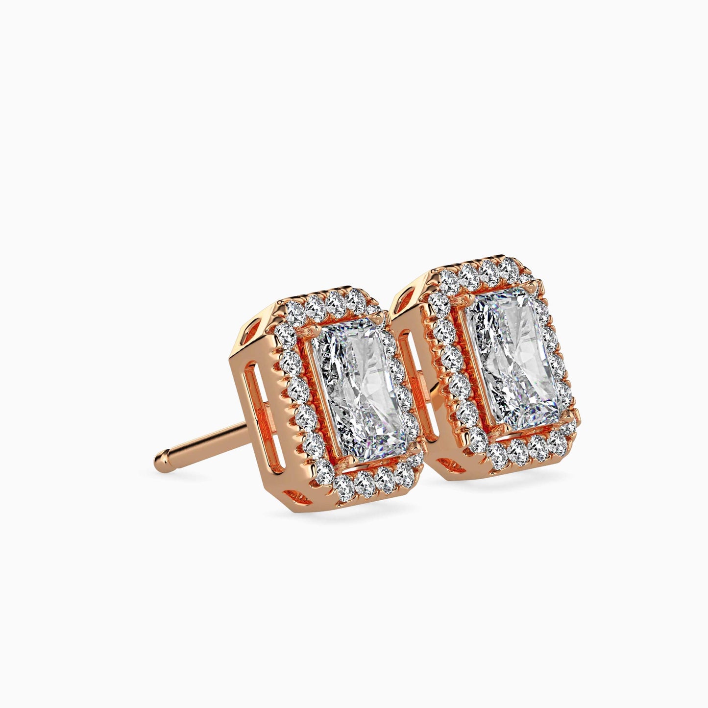50 Cent Radiant Solitaire Studs with Halo
