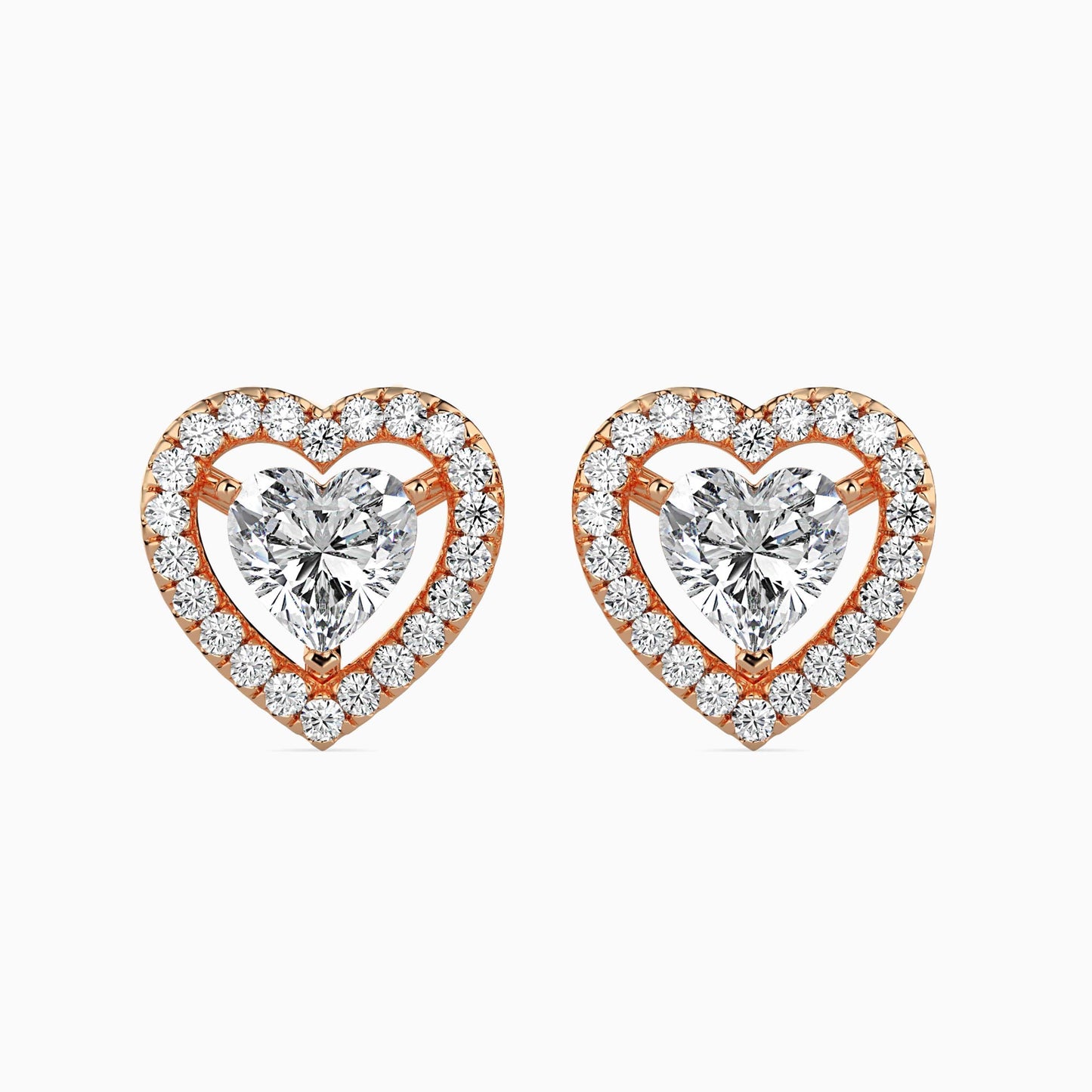 50 Cent Heart Solitaire Studs with Halo