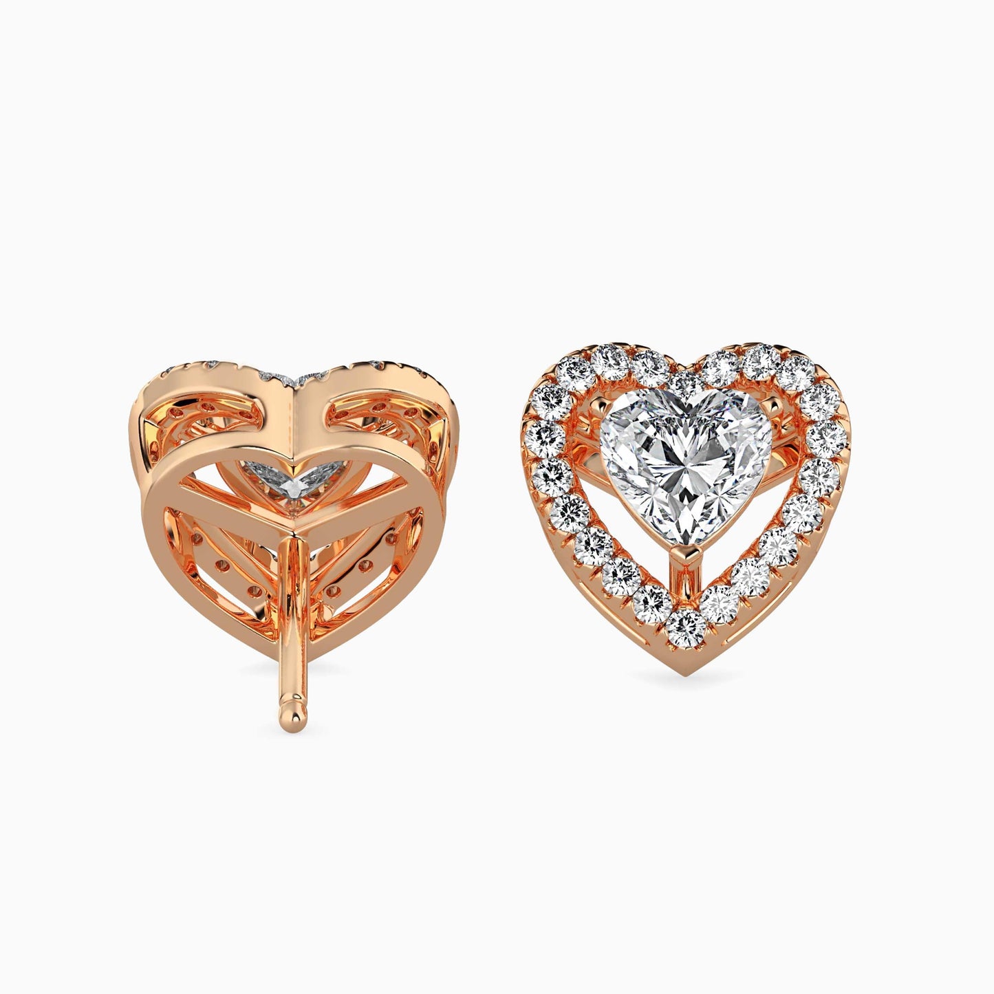 50 Cent Heart Solitaire Studs with Halo
