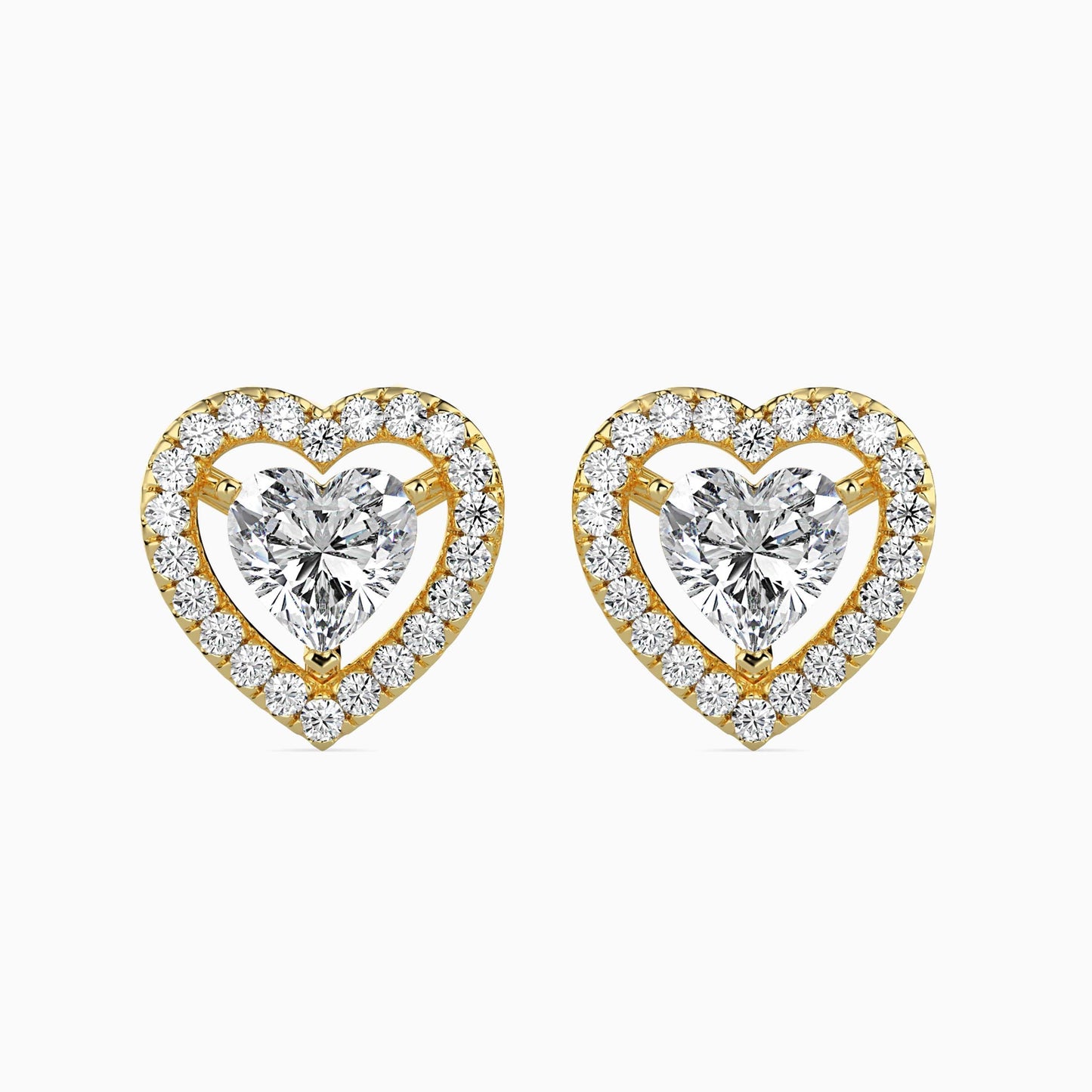 50 Cent Heart Solitaire Studs with Halo