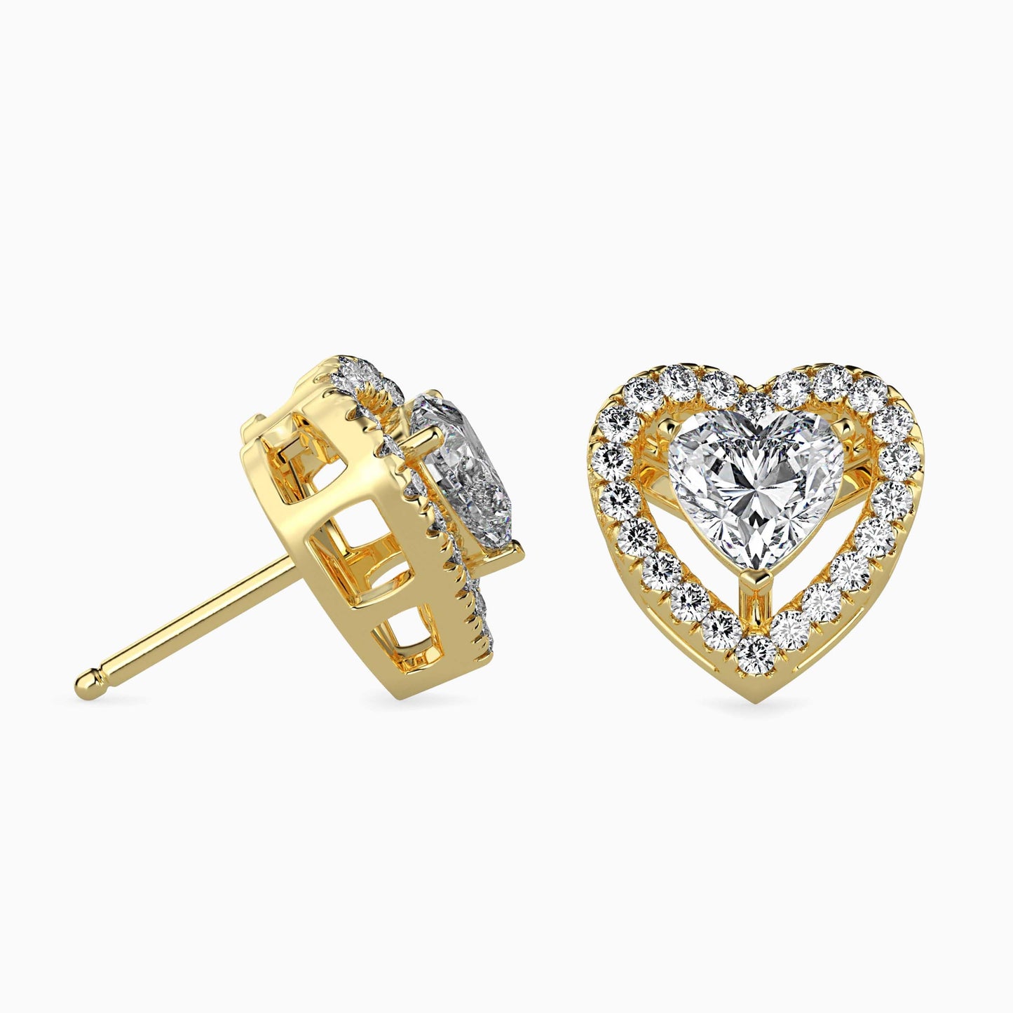 50 Cent Heart Solitaire Studs with Halo