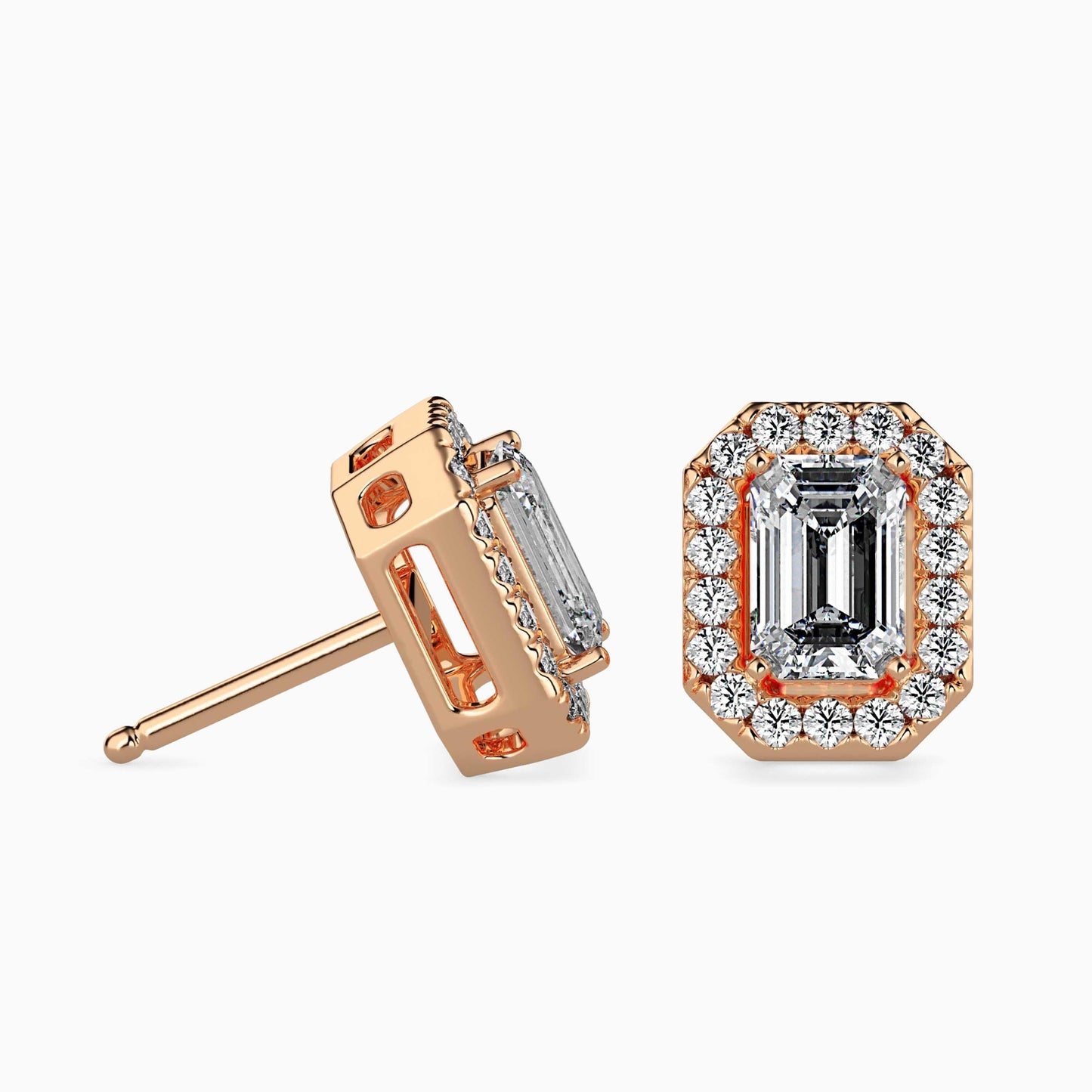 50 Cent Emerald Solitaire Studs with Halo