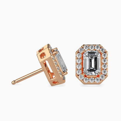 50 Cent Emerald Solitaire Studs with Halo