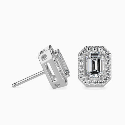 50 Cent Emerald Solitaire Studs with Halo