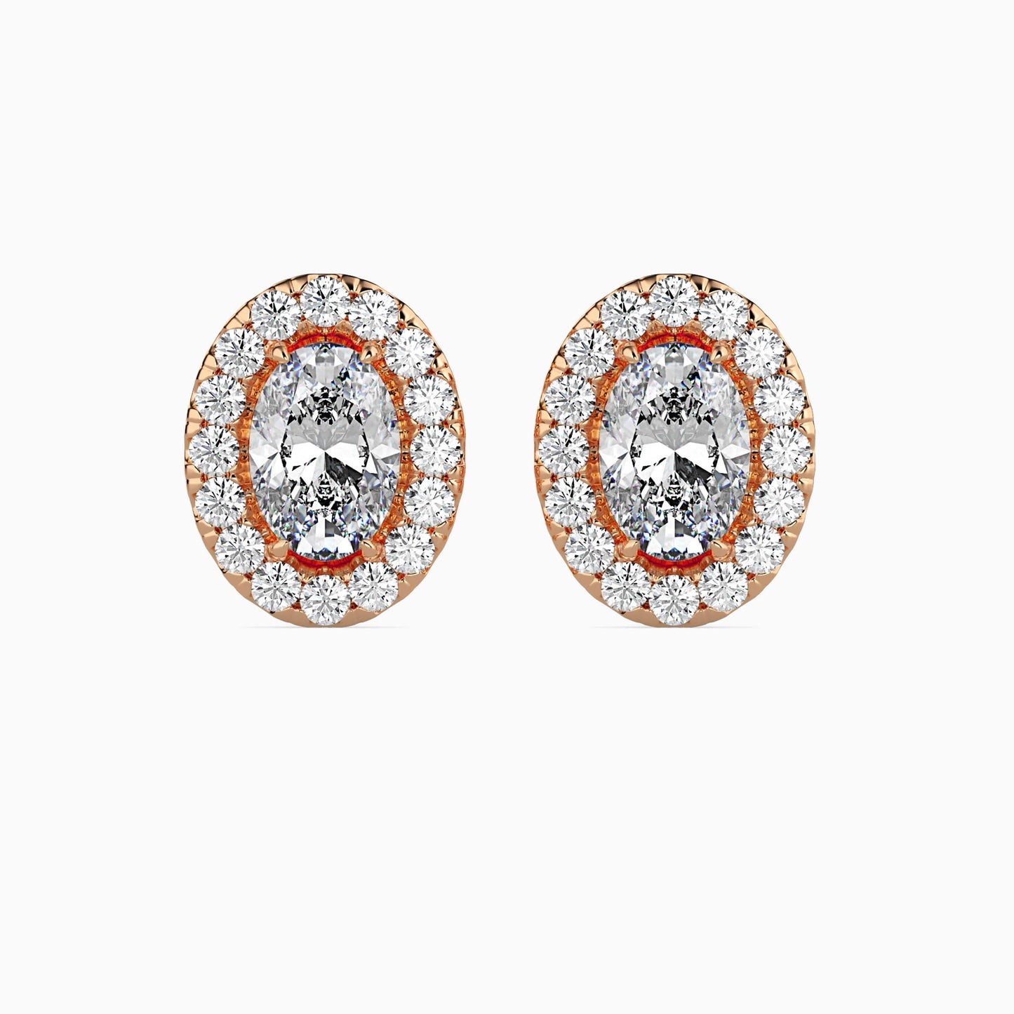 50 Cent Oval Solitaire Studs with Halo