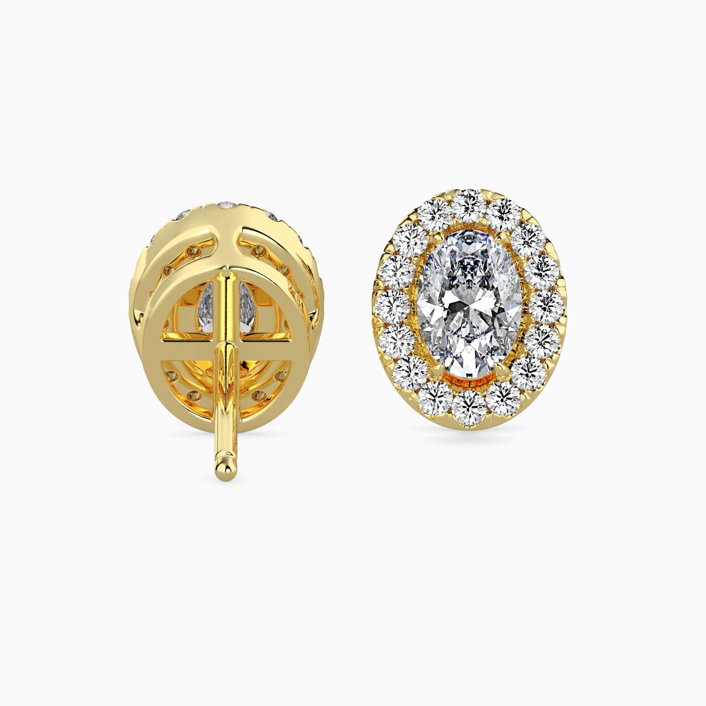 50 Cent Oval Solitaire Studs with Halo