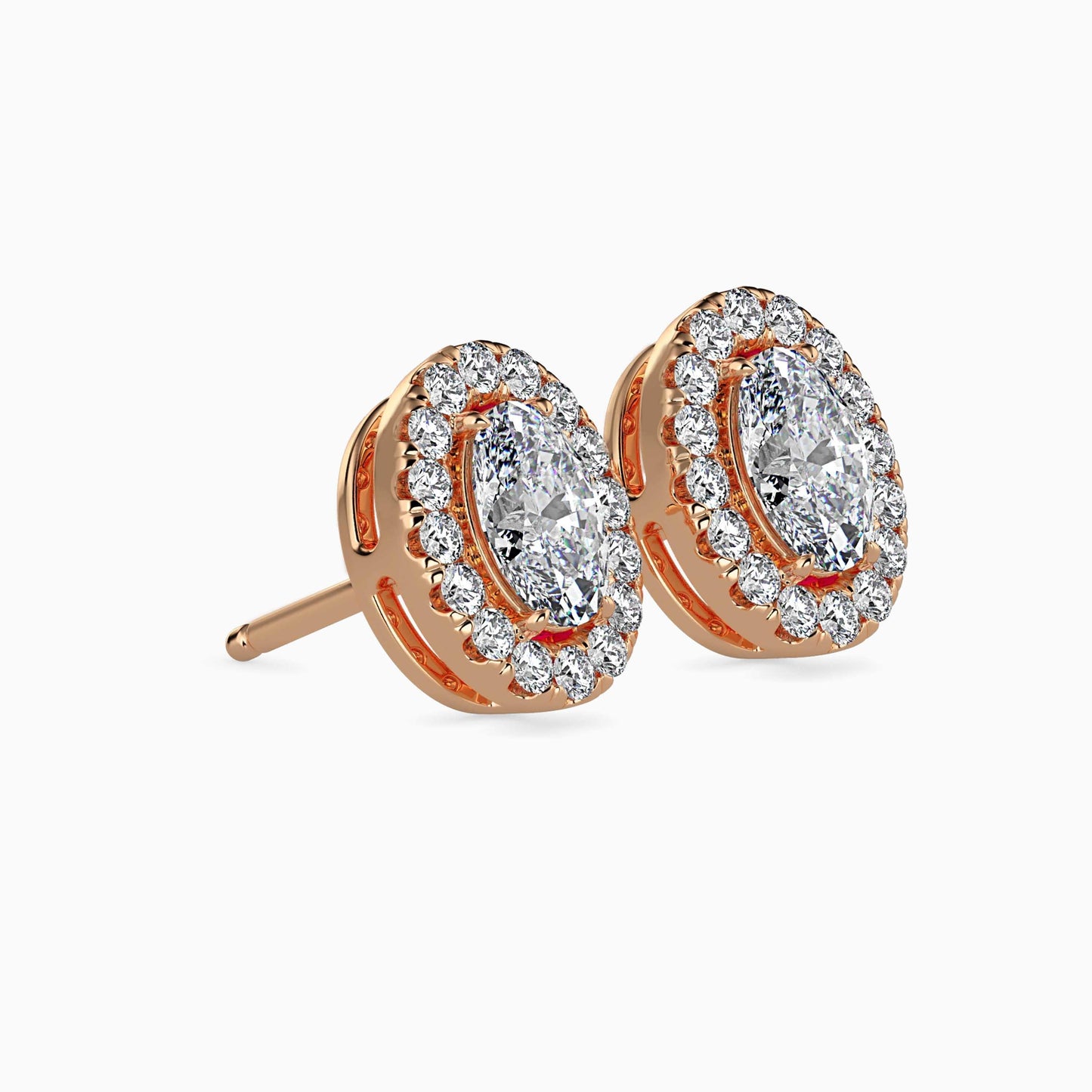 50 Cent Oval Solitaire Studs with Halo