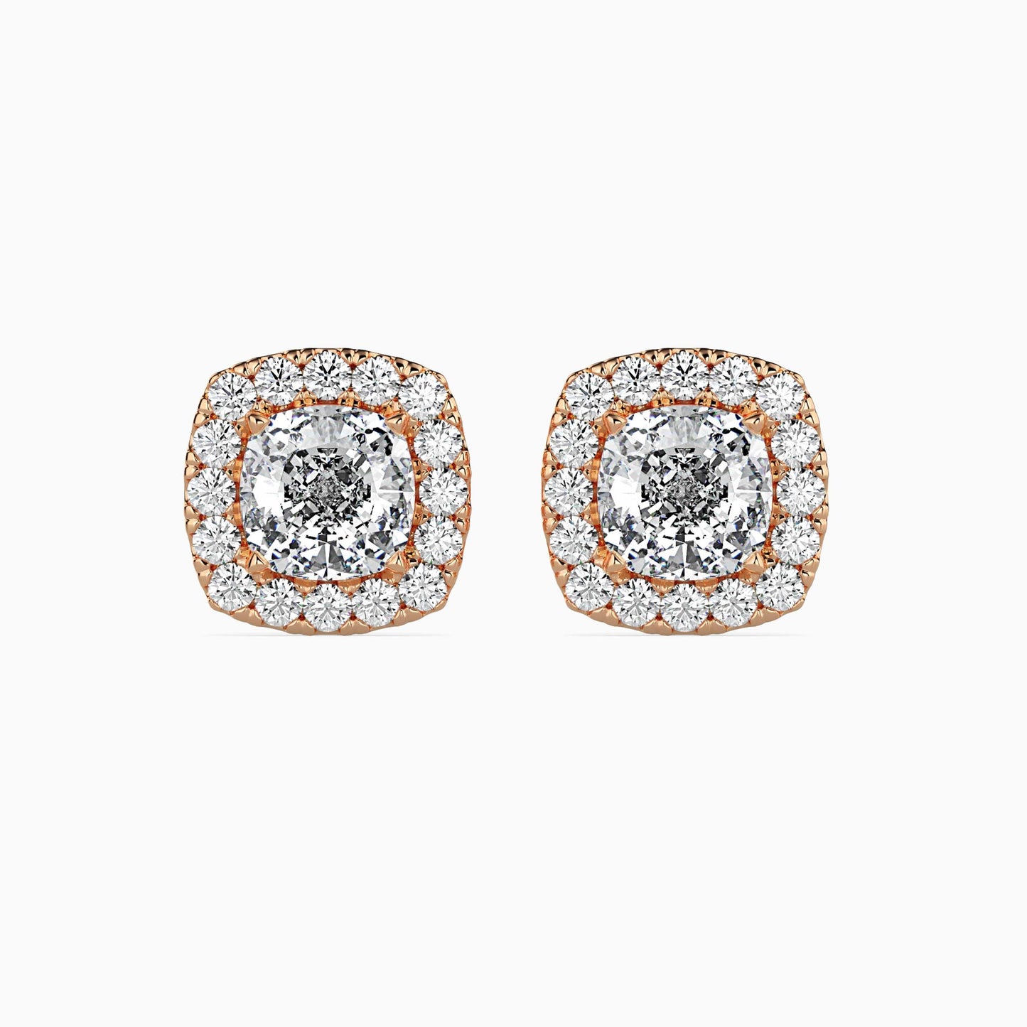1 Carat Cushion Solitaire Studs with Halo