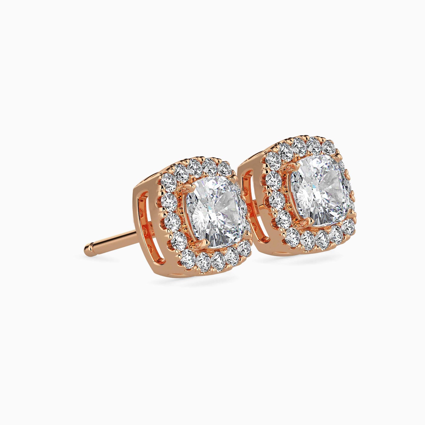 1 Carat Cushion Solitaire Studs with Halo