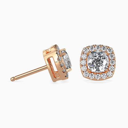 1 Carat Cushion Solitaire Studs with Halo
