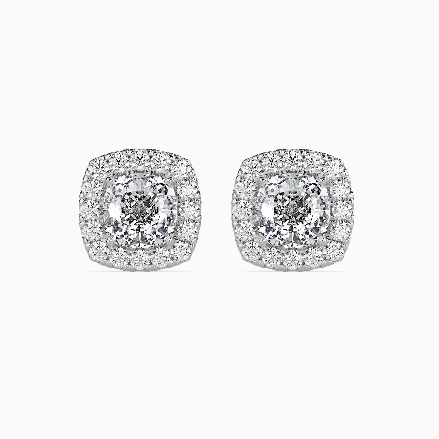 1 Carat Cushion Solitaire Studs with Halo
