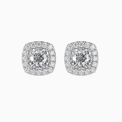 1 Carat Cushion Solitaire Studs with Halo
