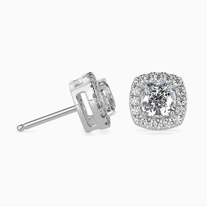 1 Carat Cushion Solitaire Studs with Halo