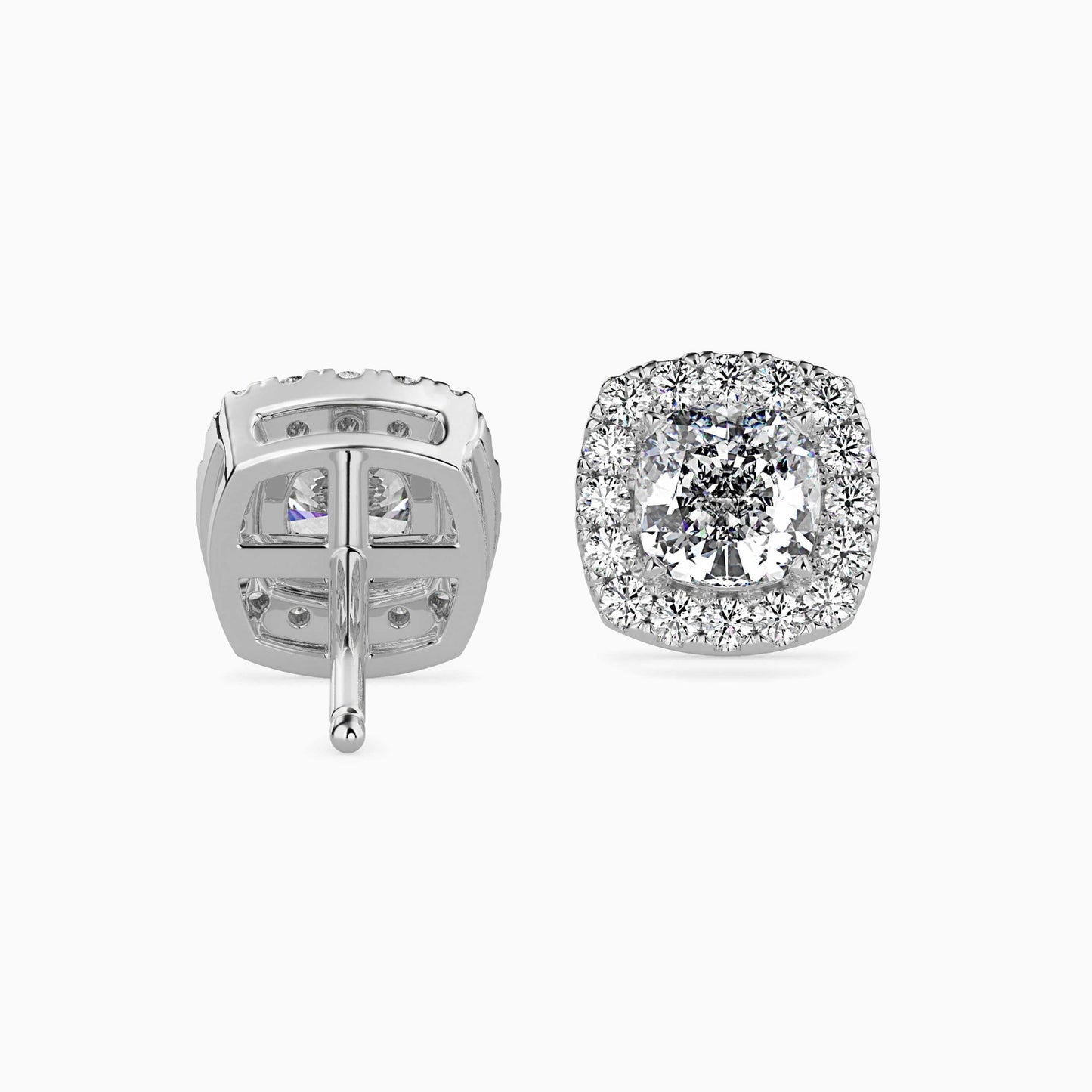 1 Carat Cushion Solitaire Studs with Halo