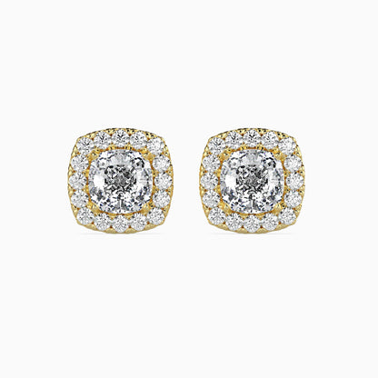 1 Carat Cushion Solitaire Studs with Halo