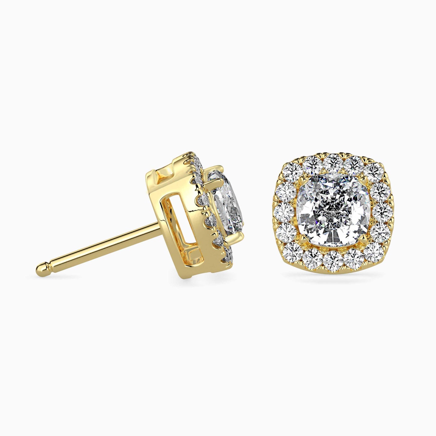 1 Carat Cushion Solitaire Studs with Halo