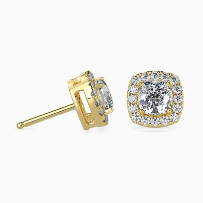 1 Carat Cushion Solitaire Studs with Halo