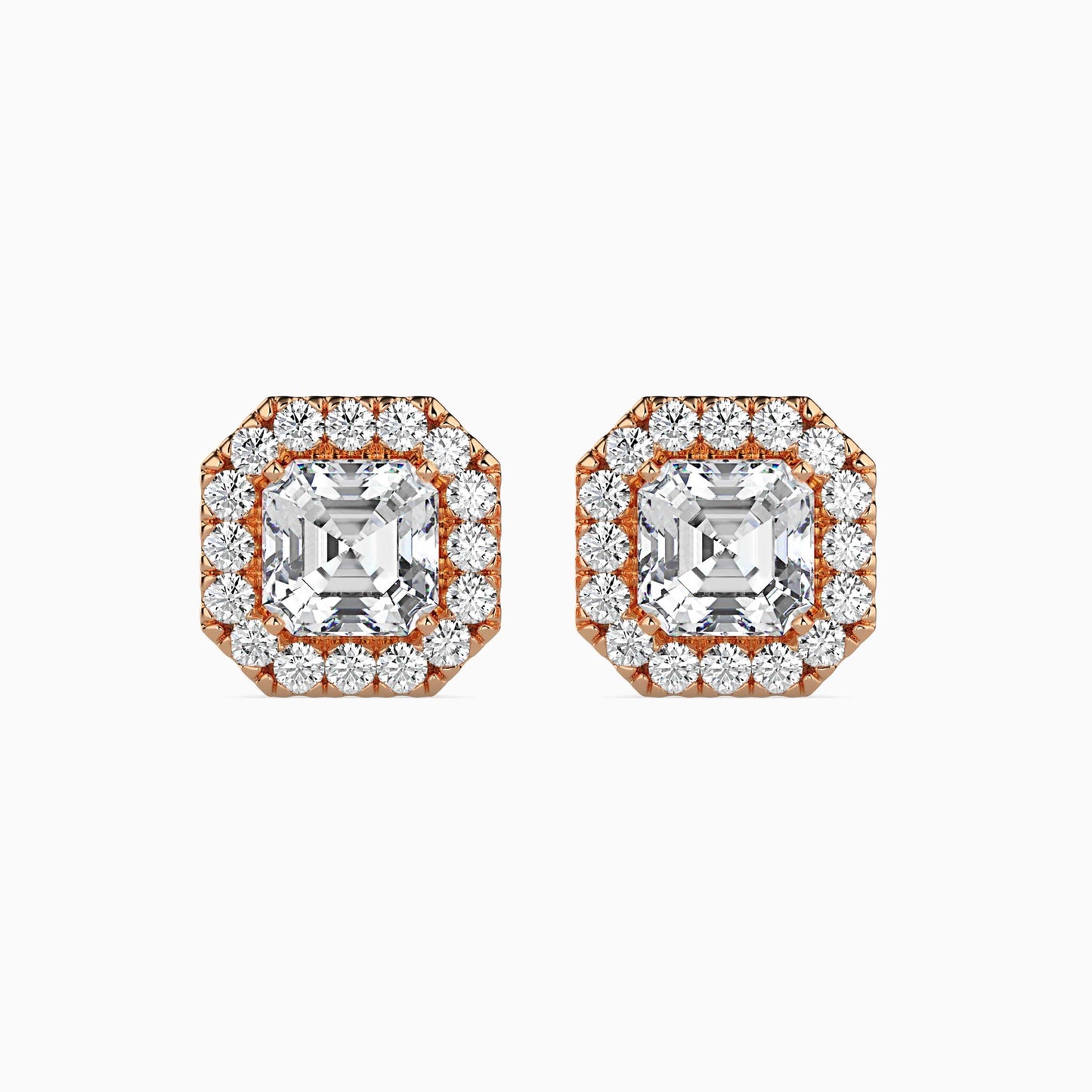 1 Carat Asscher Solitaire Studs with Halo