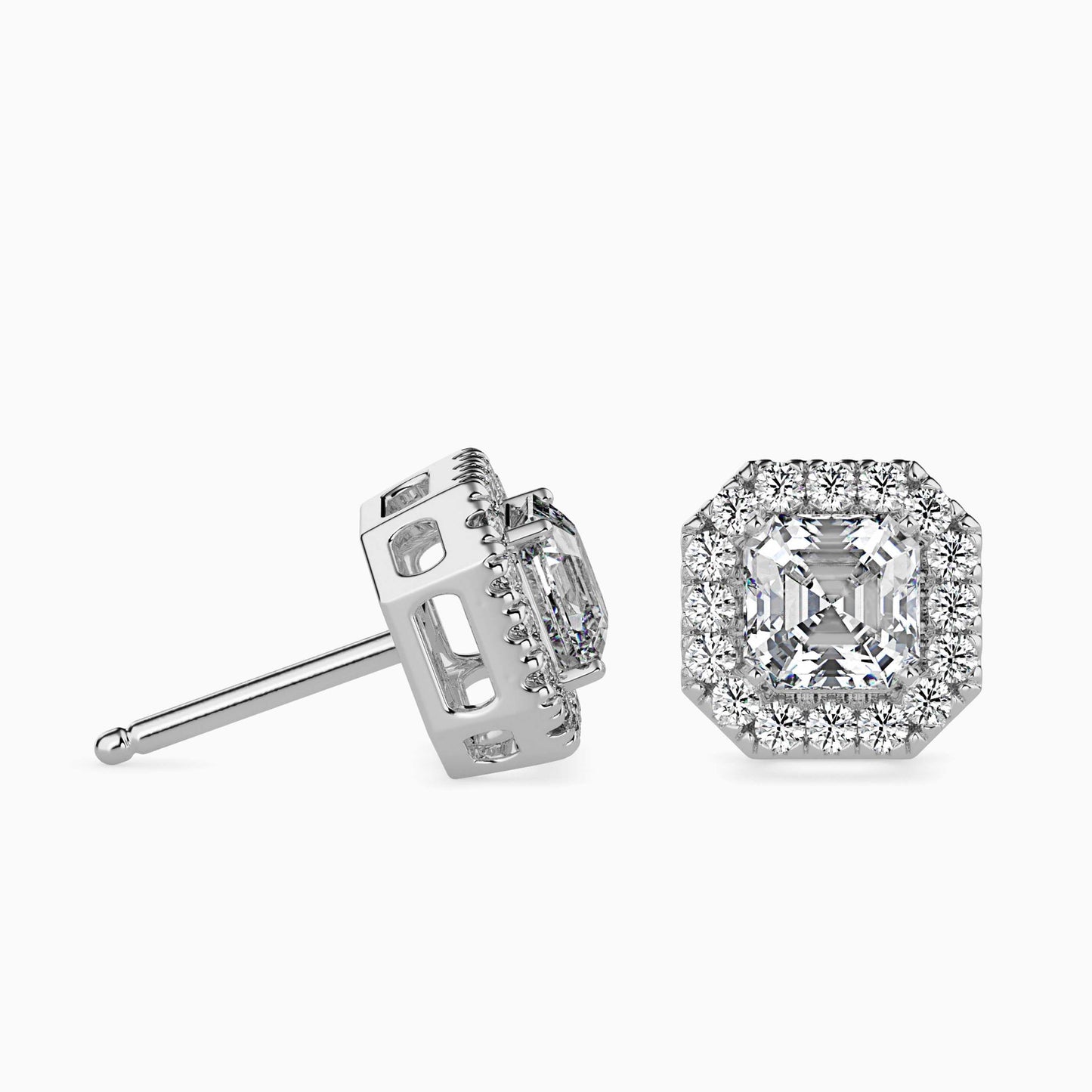 1 Carat Asscher Solitaire Studs with Halo
