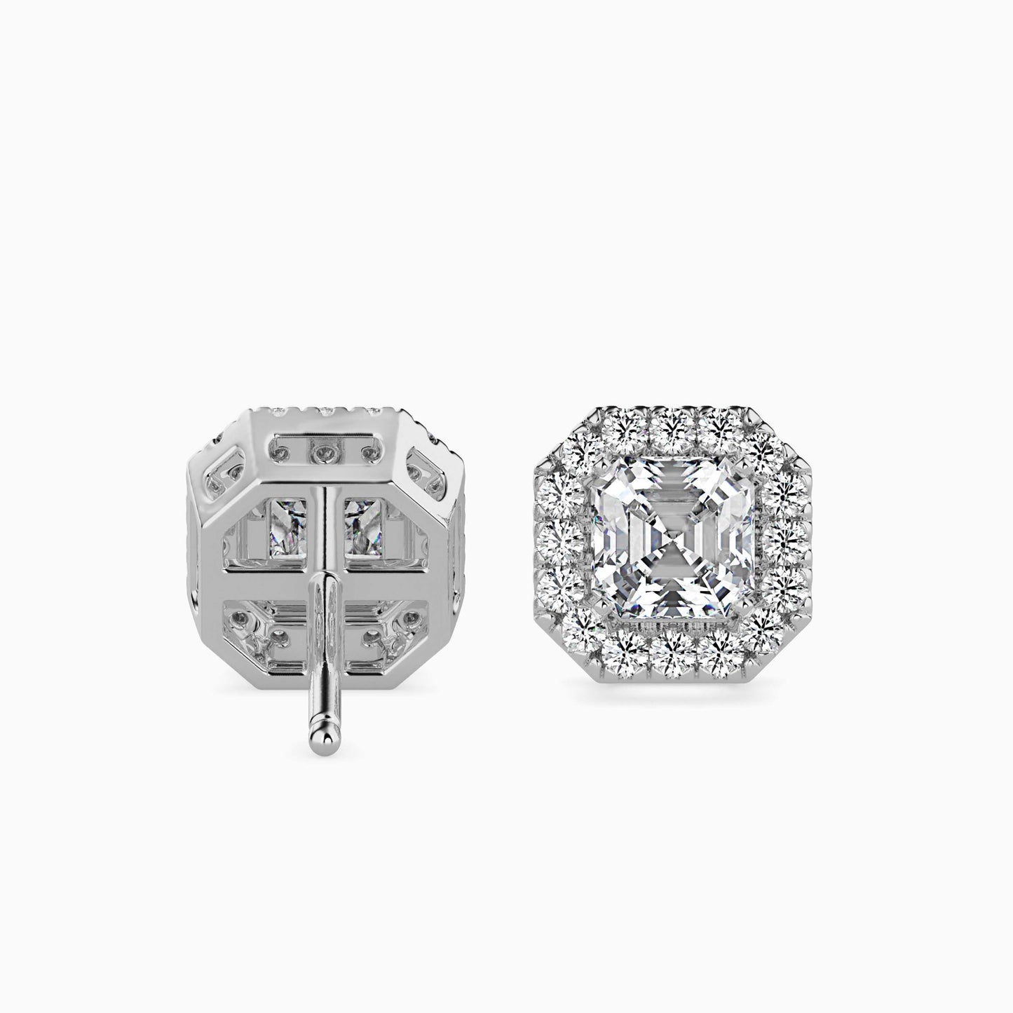1 Carat Asscher Solitaire Studs with Halo