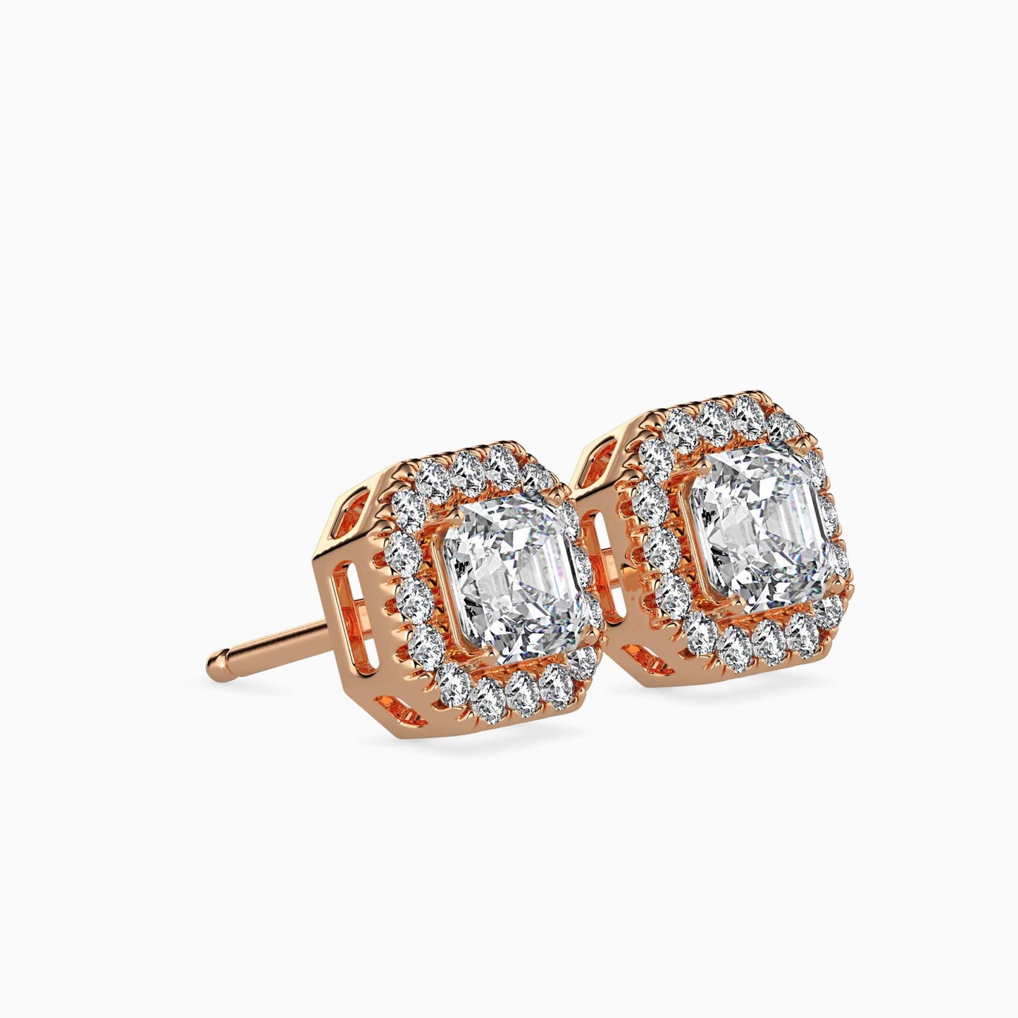 1 Carat Asscher Solitaire Studs with Halo
