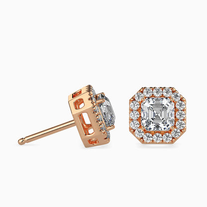 1 Carat Asscher Solitaire Studs with Halo