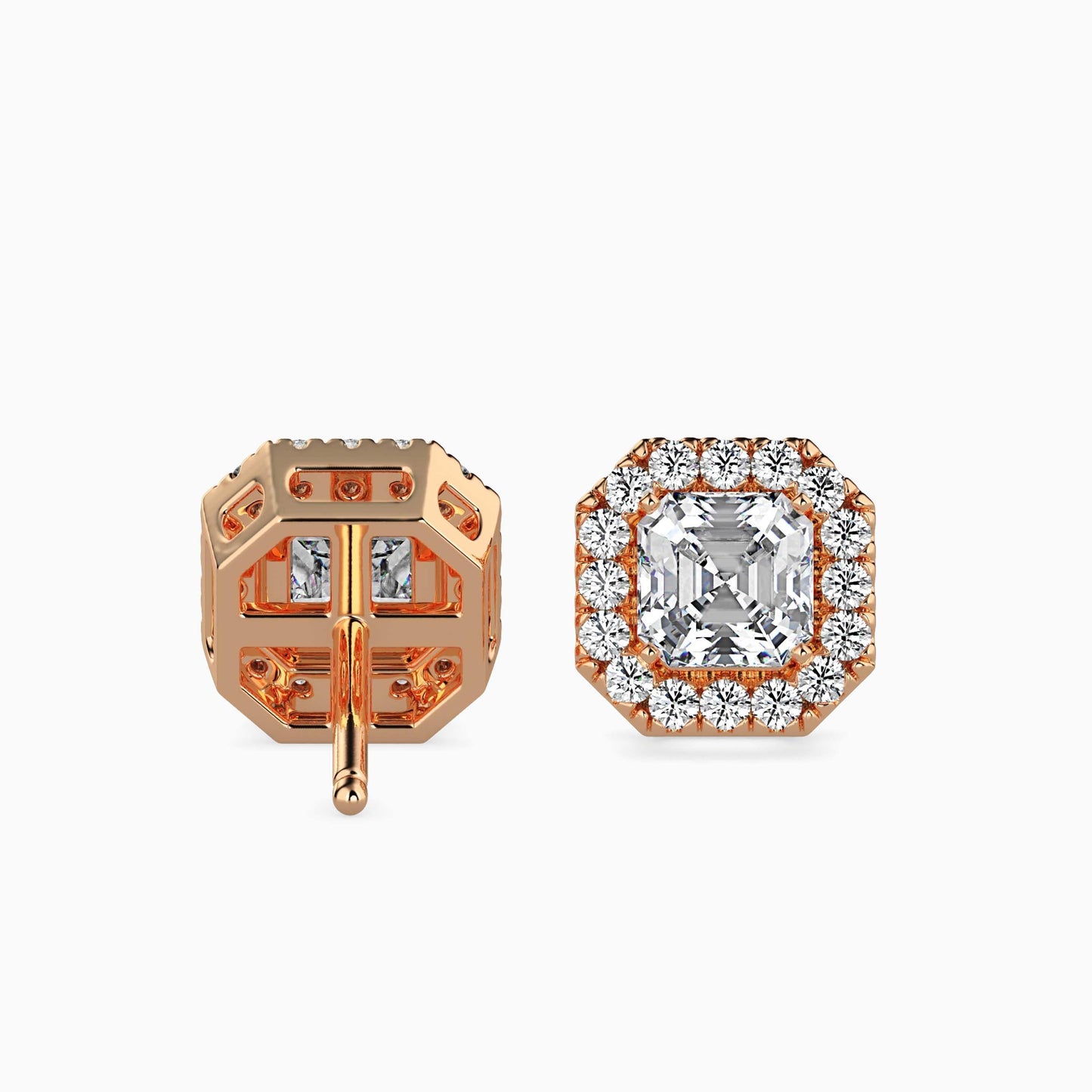 1 Carat Asscher Solitaire Studs with Halo