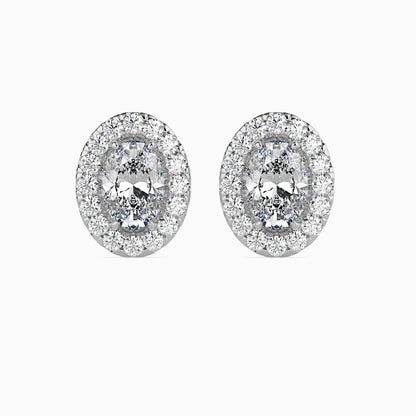 1 Carat Oval Solitaire Studs with Halo