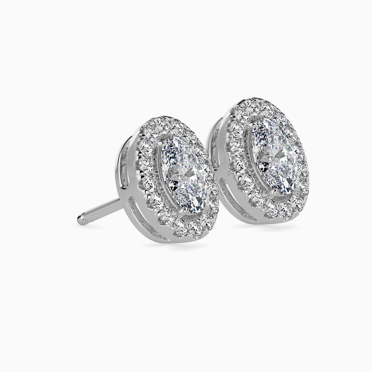 1 Carat Oval Solitaire Studs with Halo