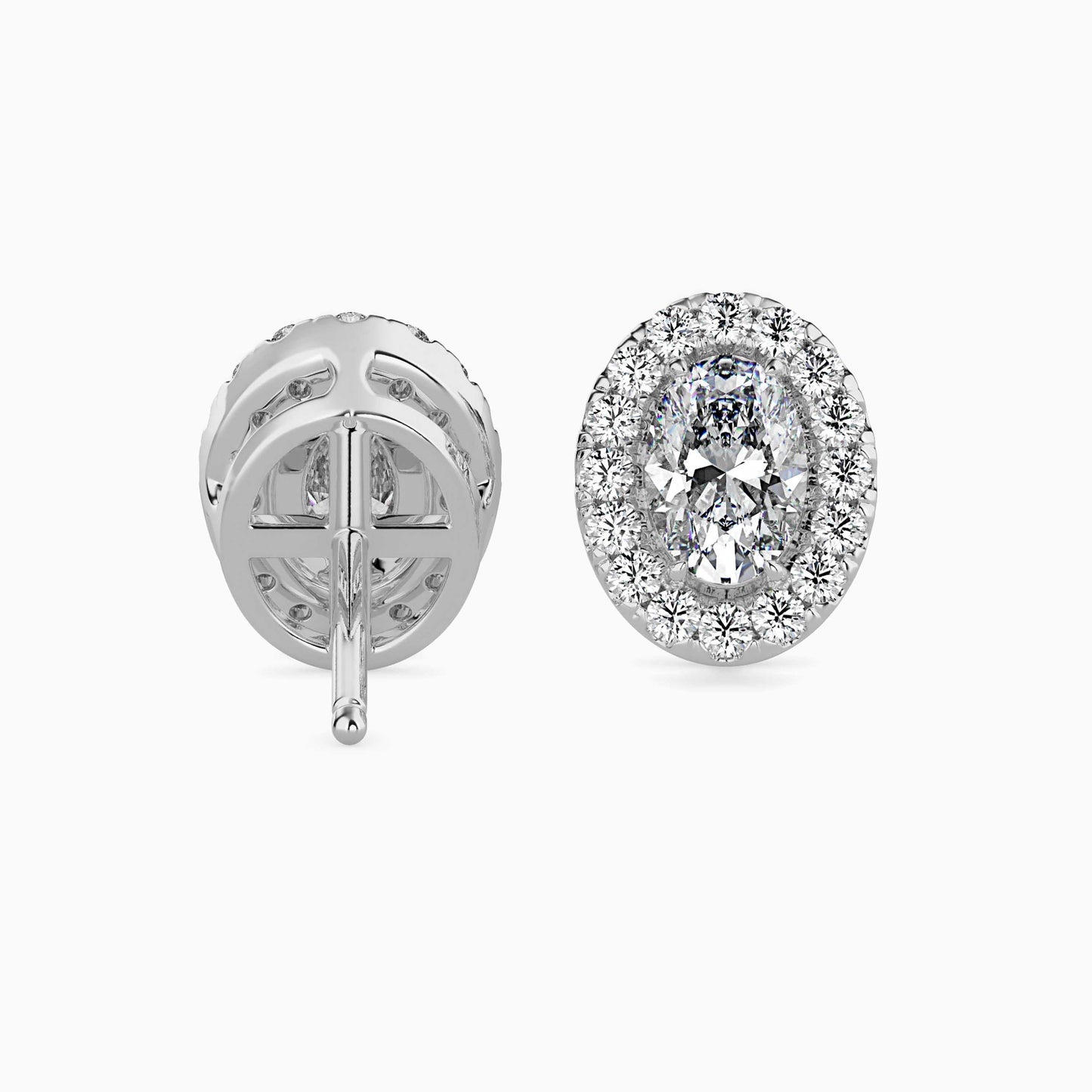 1 Carat Oval Solitaire Studs with Halo