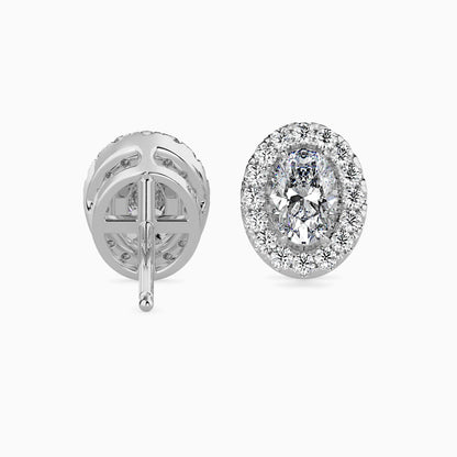 1 Carat Oval Solitaire Studs with Halo
