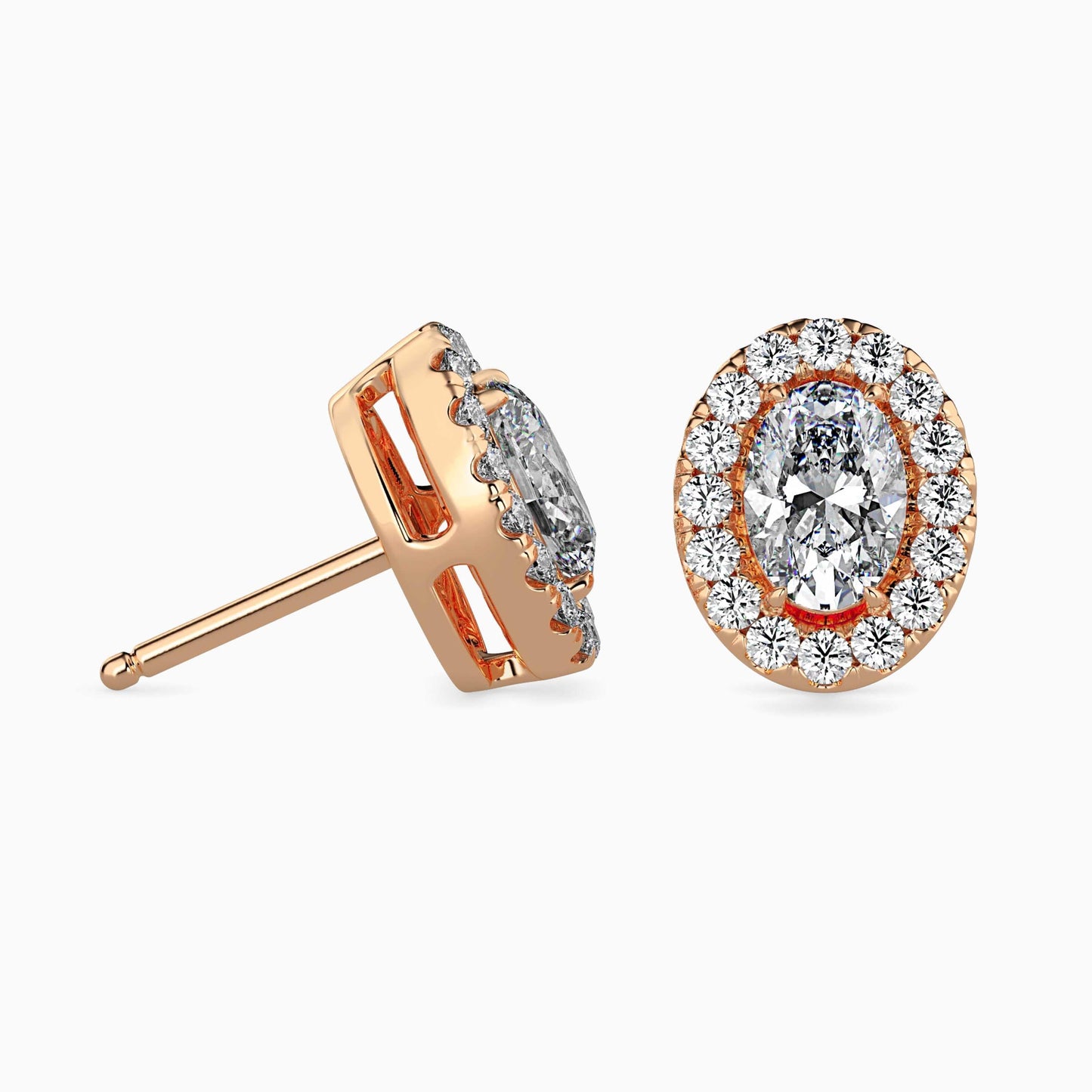 1 Carat Oval Solitaire Studs with Halo