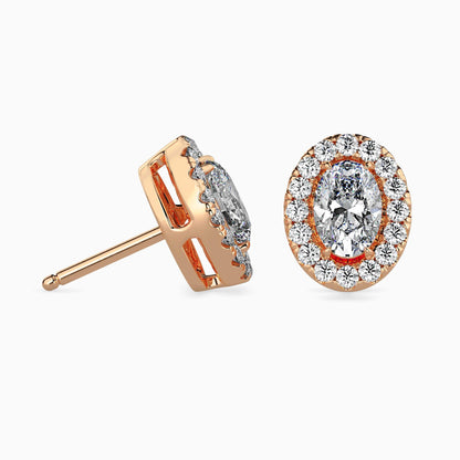 1 Carat Oval Solitaire Studs with Halo
