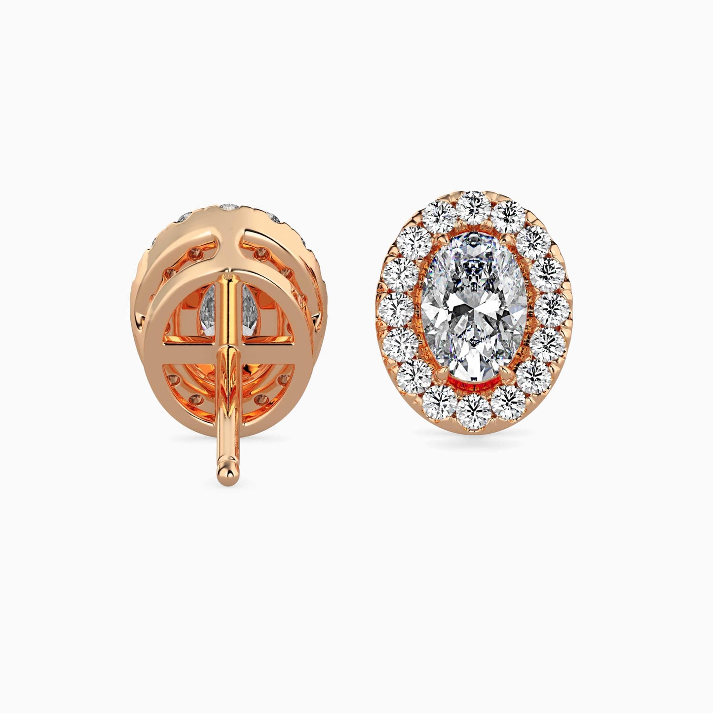 1 Carat Oval Solitaire Studs with Halo