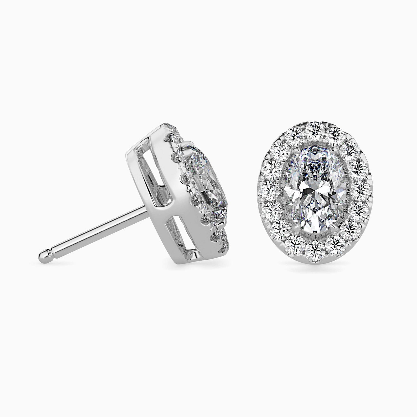 1 Carat Oval Solitaire Studs with Halo